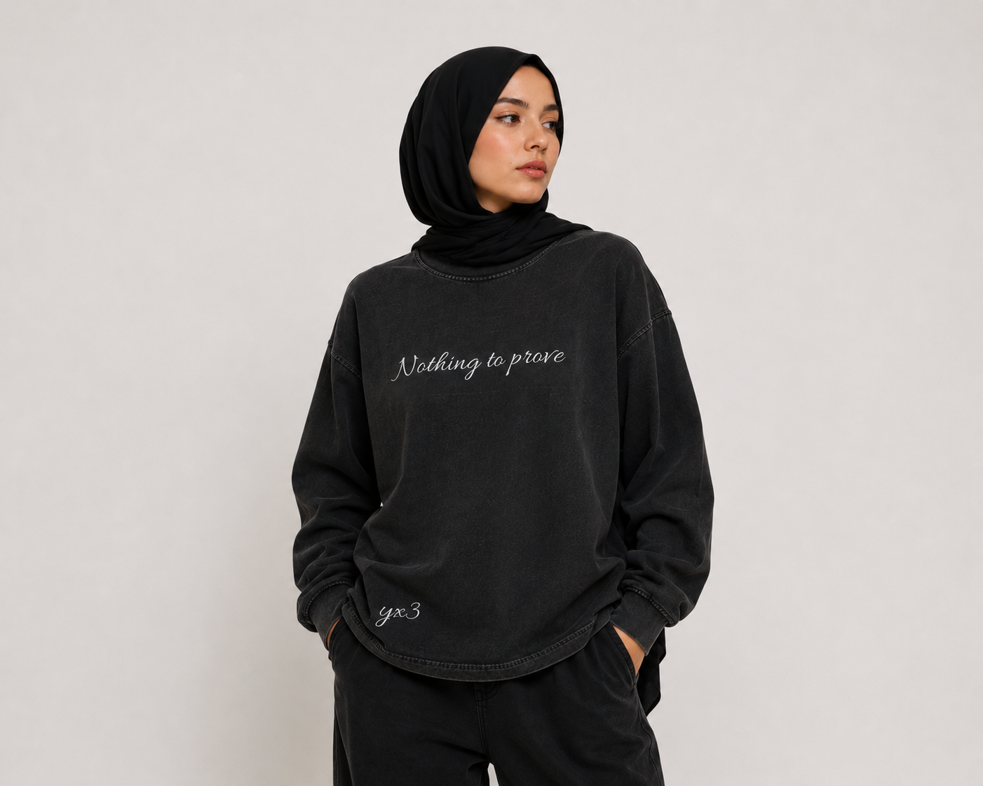 YCubed Premium Washed Oversized Long Sleeve Tee - Dark Grey