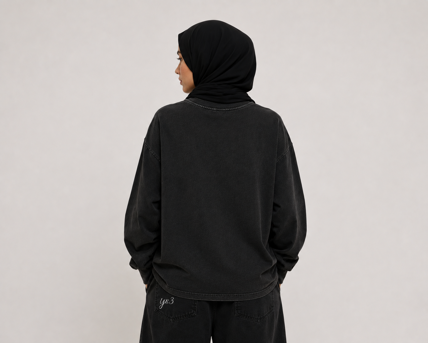 YCubed Premium Washed Oversized Long Sleeve Tee - Dark Grey
