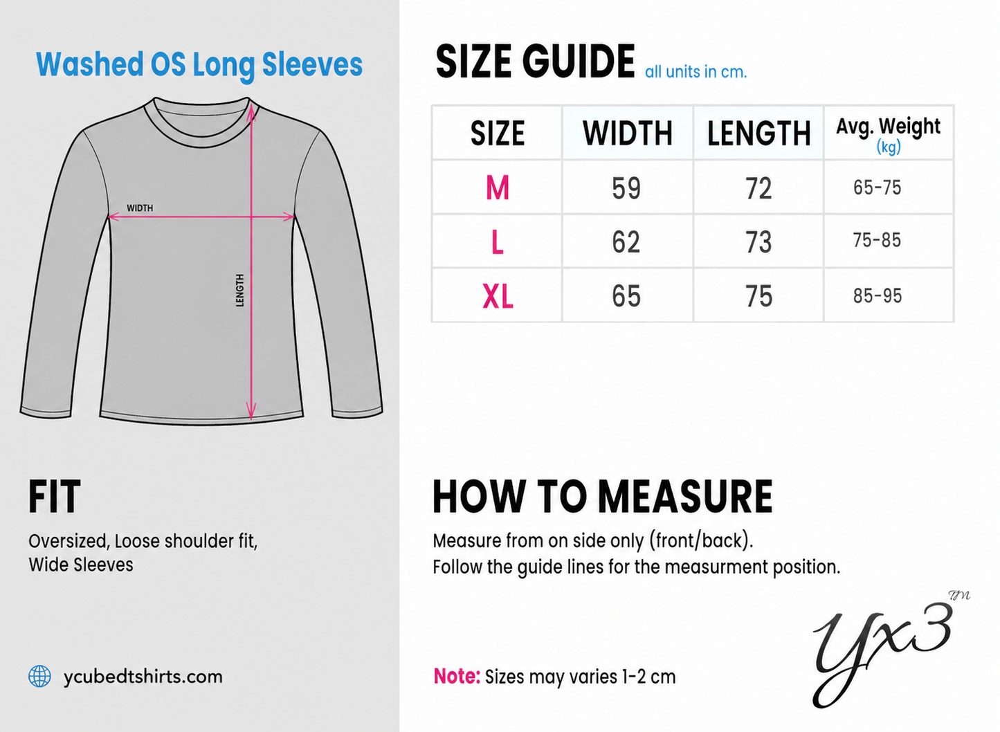 YCubed Premium Washed Oversized Long Sleeve Tee - Dark Grey